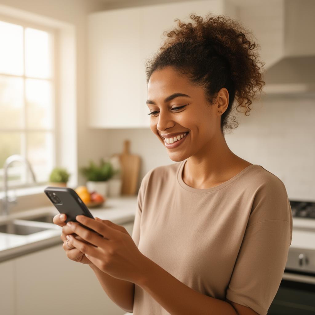 Mulher sorrindo, saudável e confiante em sua jornada de bem-estar